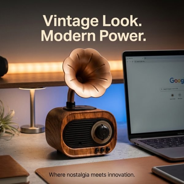 Portable Vintage Bluetooth Speaker with FM Radio, USB, AUX & TF Card, Rechargeable Retro Music Speaker