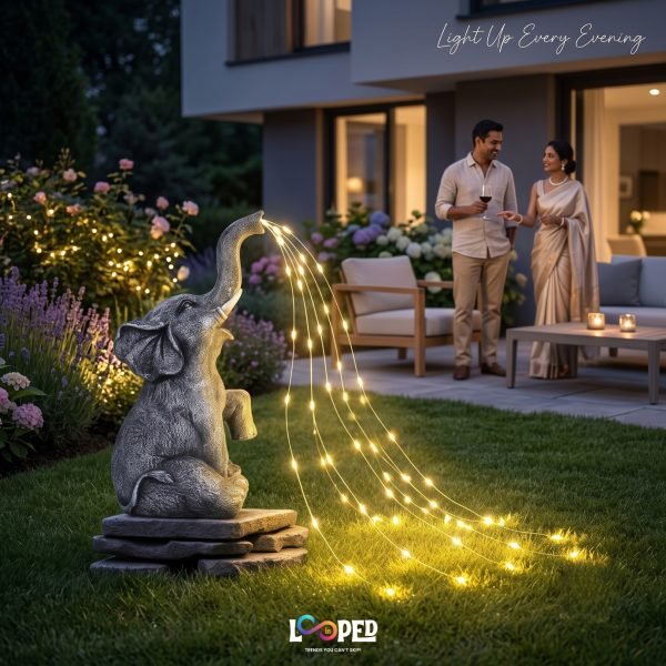 Solar Elephant Garden Statue with Water Spray Light Effect, Resin LED Outdoor Decorative Landscape Light, 600mAh Rechargeable Battery, IP65 Waterproof