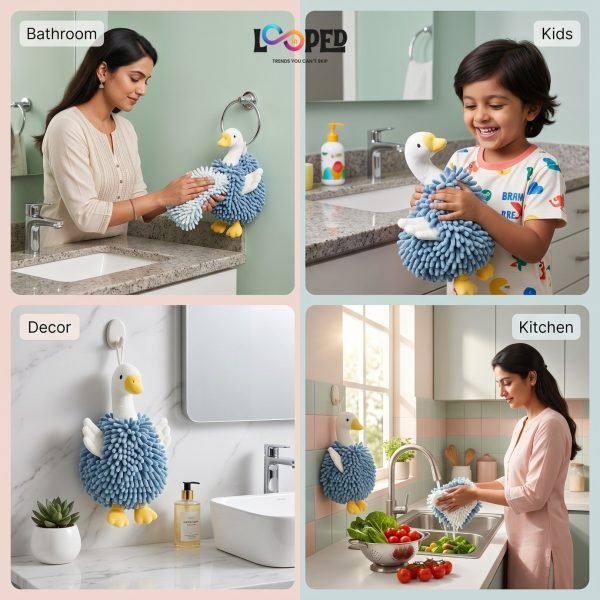 Cute Duck Chenille Hand Towel, Soft Hanging Kitchen & Bathroom Hand Dry Towel, Highly Absorbent