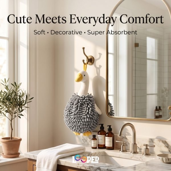Cute Duck Chenille Hand Towel, Soft Hanging Kitchen & Bathroom Hand Dry Towel, Highly Absorbent