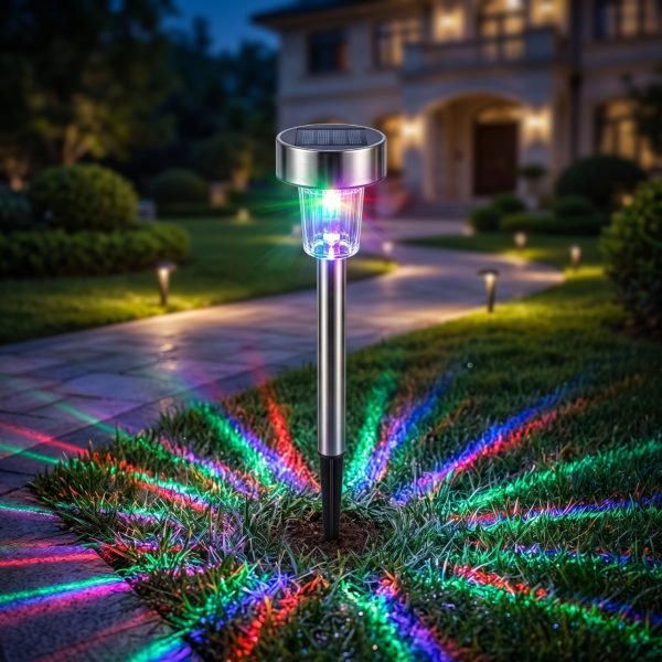 Solar Pathway Multicolor Drop Garden Light, Stainless Steel, LED Landscape Light, 600mAh Rechargeable Battery, IP65 Waterproof, Automatic Dusk to Dawn Outdoor Pathway Light