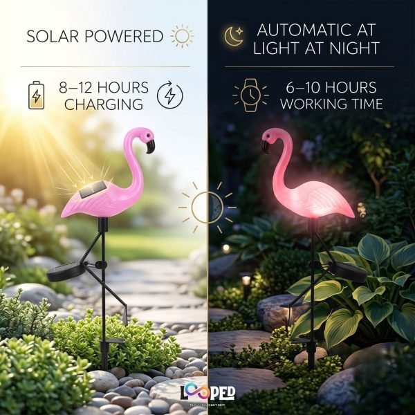 Solar Flamingo Garden Light, Stainless Steel LED Outdoor Landscape Decoration, 600mAh Rechargeable Battery, IP65 Waterproof, Automatic Solar Garden Stake Light