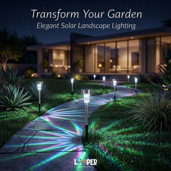 Solar Pathway Multicolor Drop Garden Light, Stainless Steel, LED Landscape Light, 600mAh Rechargeable Battery, IP65 Waterproof, Automatic Dusk to Dawn Outdoor Pathway Light
