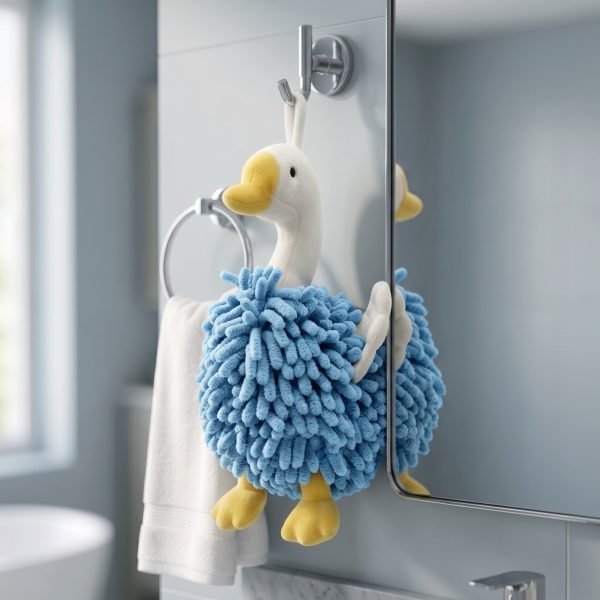 Cute Duck Chenille Hand Towel, Soft Hanging Kitchen & Bathroom Hand Dry Towel, Highly Absorbent