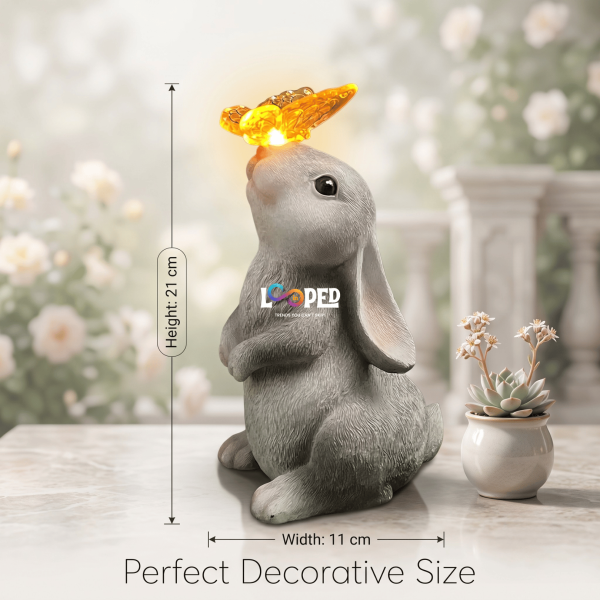 Solar Rabbit with Butterfly Garden Statue, Resin LED Outdoor Decorative Landscape Light, 600mAh Rechargeable Battery, IP65 Waterproof, Automatic Solar Garden Light