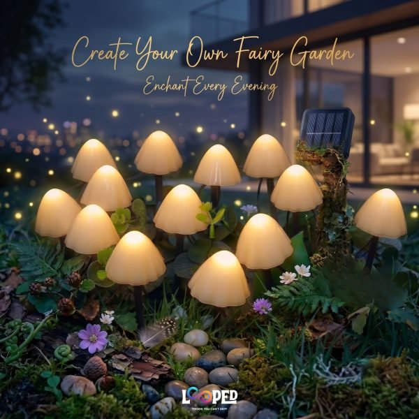 Solar Mini Mushroom Garden Lights Set of 10, ABS LED Outdoor Fairy Landscape Lights, 600mAh Rechargeable Battery, IP65 Waterproof Garden Pathway Decoration