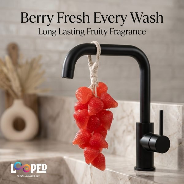 Strawberry Hanging Hand Soap with Moisturizing Formula, Decorative Fragrance Soap for Bathroom & Kitchen