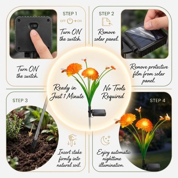 Solar Mrhephaestus Flower Garden Lights Set of 2, 6 LED per Flower, Roll Cloth Petals, Stainless Steel Stakes, 600mAh Rechargeable Battery, IP65 Waterproof Outdoor Decorative Lights