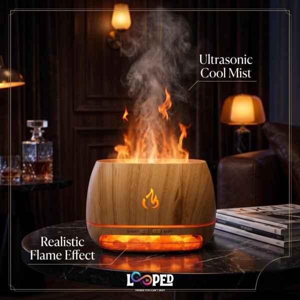 Himalayan Salt Fireplace Flame Aroma Diffuser with Realistic Flame Effect, LED Mood Light & Ultrasonic Essential Oil Humidifier for Home