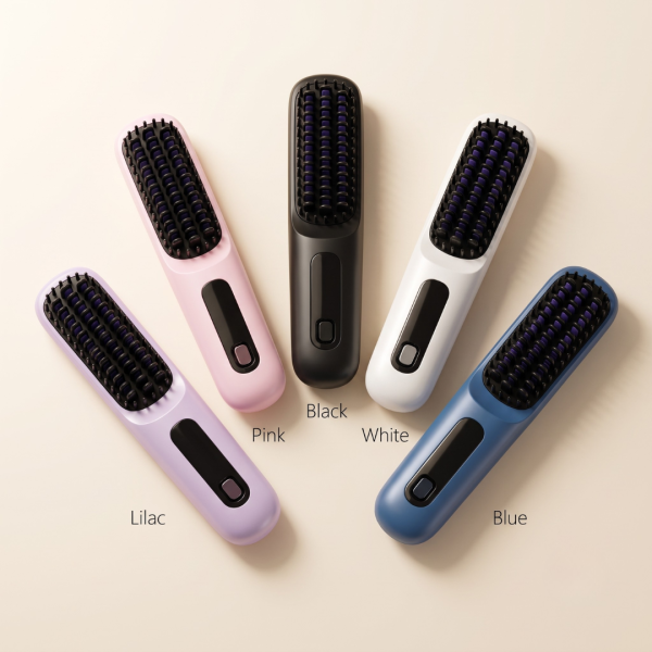 Cordless Hair Straightener Brush for Women, Portable Rechargeable Hair Straightening Comb with 3 Heat Settings, 4000mAh Battery, USB-C Charging, Negative Ion Technology, Compact Travel Hair Styler